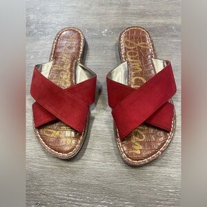 Sam Edelman Gertrude Suede Red Cross Strap Slide Sandal Women’s Size 7